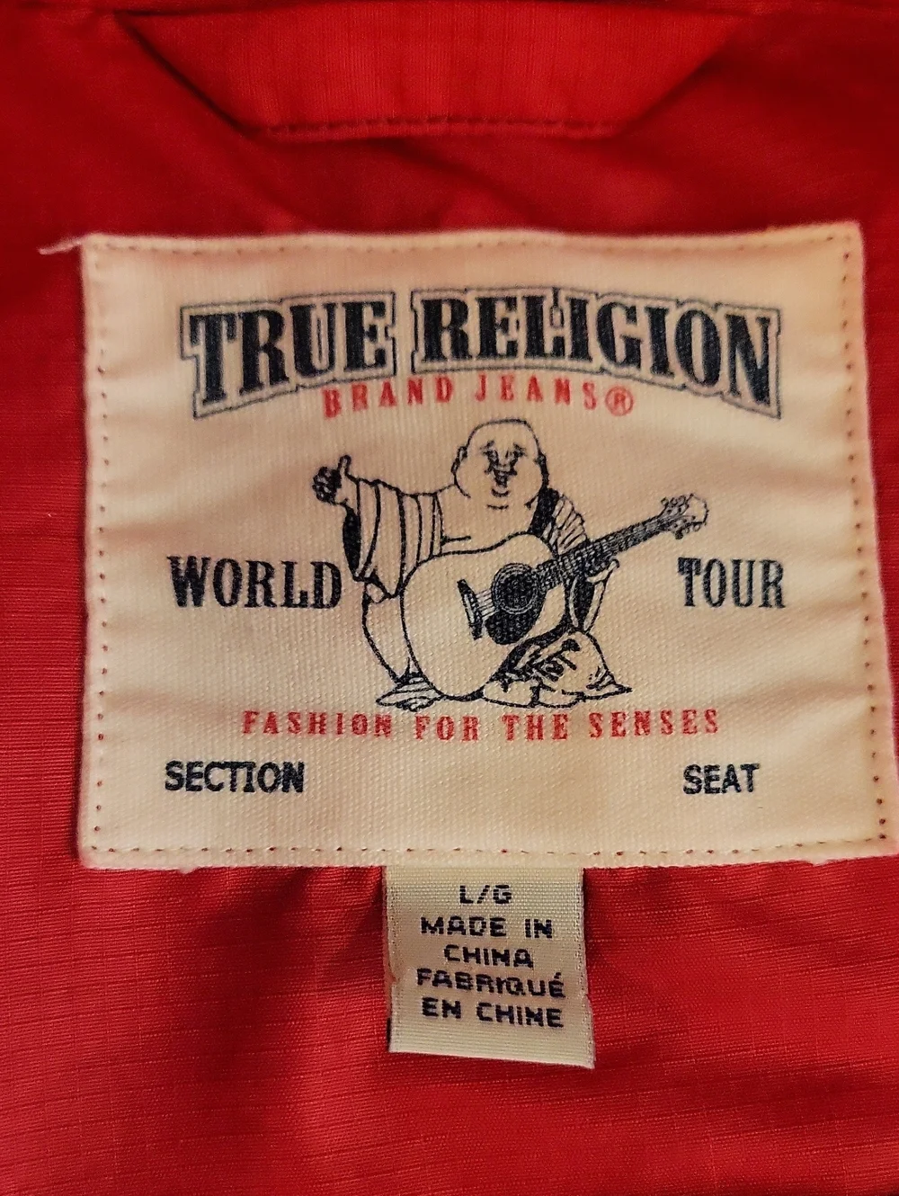 True Religion Red Windbreaker Jacket with White Trim size Large